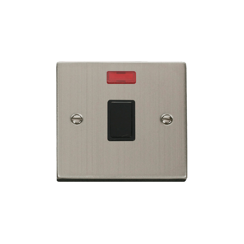 Click Deco 20A 1 Gang DP Switch with Neon Stainless Steel Insert Black