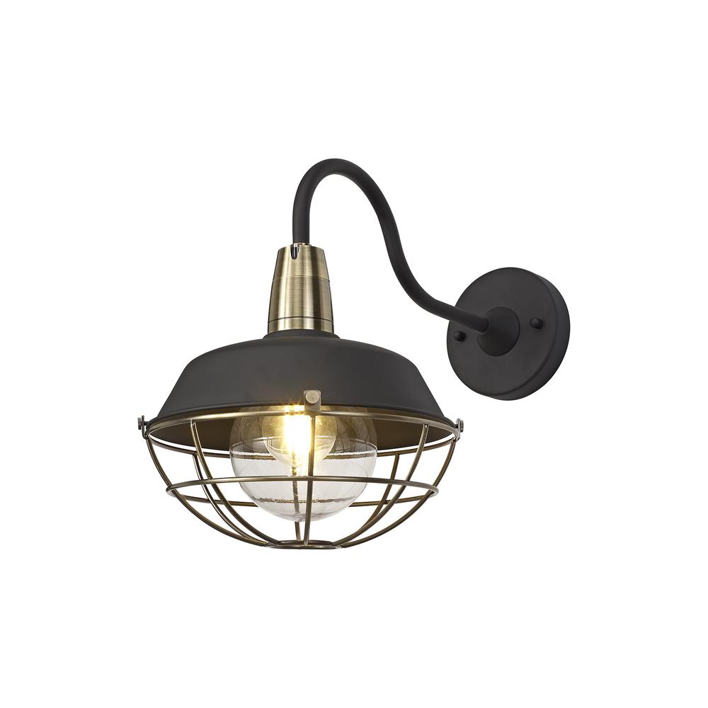 Luxuria Aubrey Wall Light 1 Light E27 IP65 Matt Black/Antique Brass