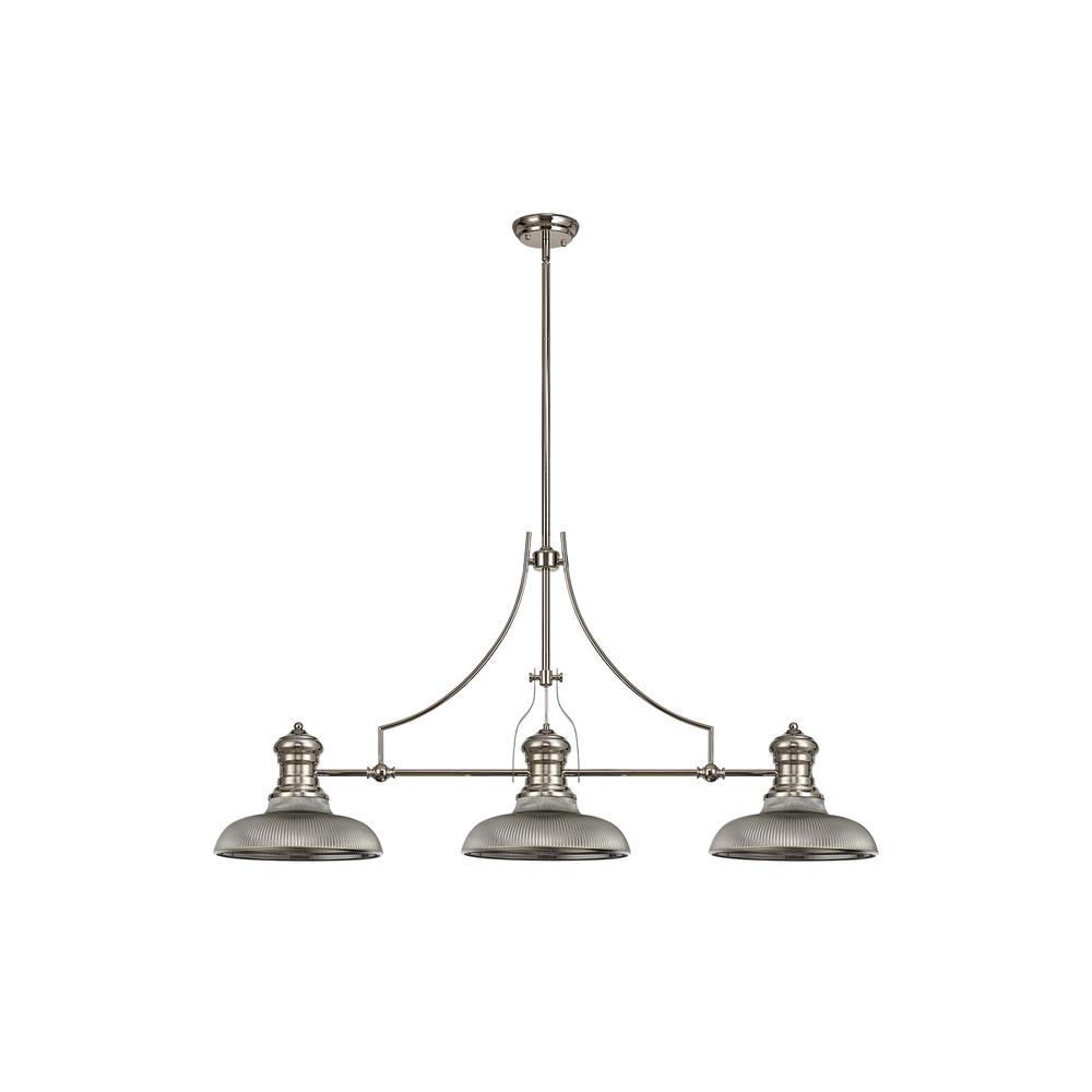 Luxuria Serena 3 Light Linear Pendant E27 With 30cm Round Glass Shade Polished Nickel Smoked