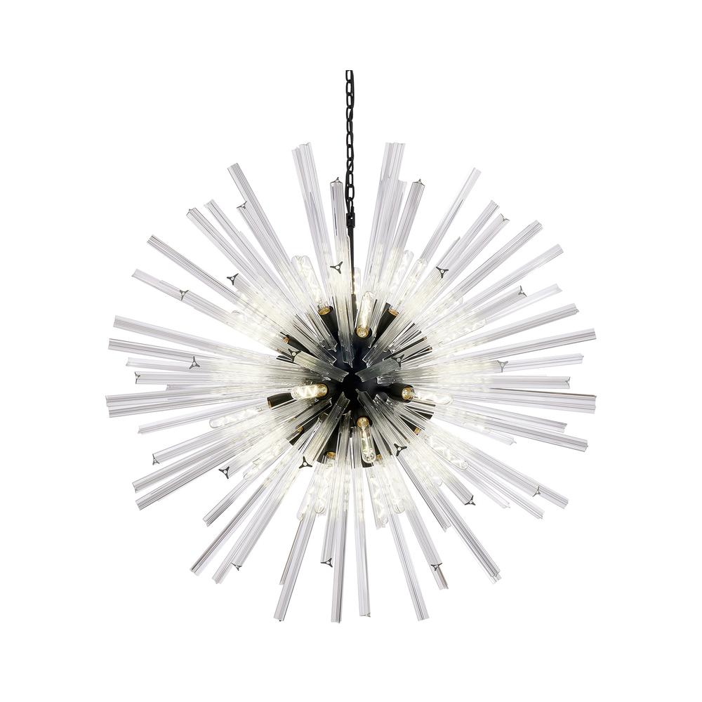 Luxuria Seneca 120cm 32 Light E27 Round Pendant Matt Black / Clear Glass