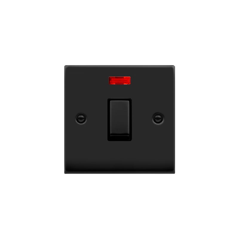 Click Deco 20A 1 Gang DP 'Ingot' Switch with Neon Matt Black Insert Black