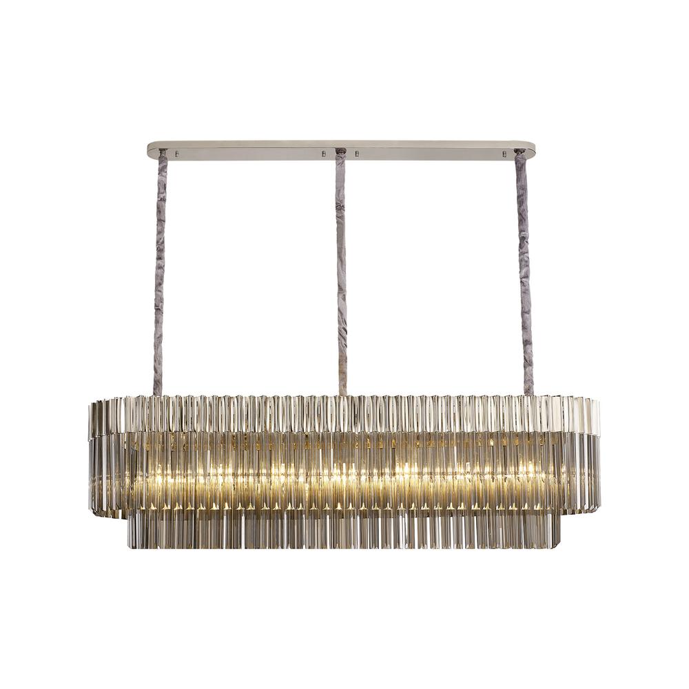 Luxuria Osiris 150x40cm Linear Pendant Rectangle 7 Light E14 Polished Nickel / Smoke Sculpted Glass