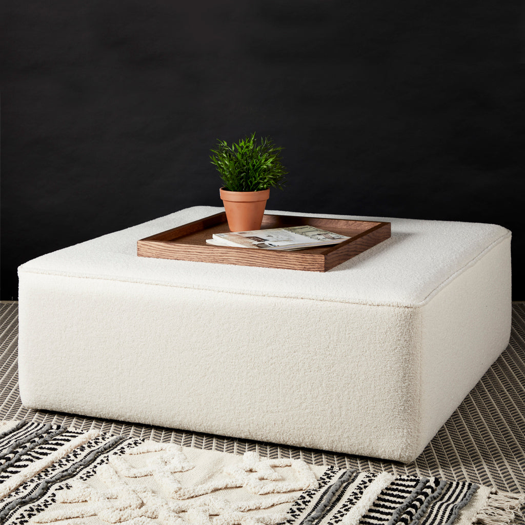 Porto Deep Ottoman Coffee Table Stool (Boho Soft Ivory) - Tray not included. 102 x 102cm