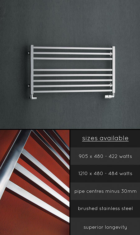 Long Brushed Stainless Steel Towel Radiator (113HH)