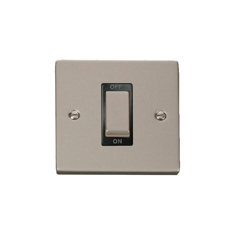 Click Deco 45A Ingot 1 Gang DP Switch Pearl Nickel Insert Black