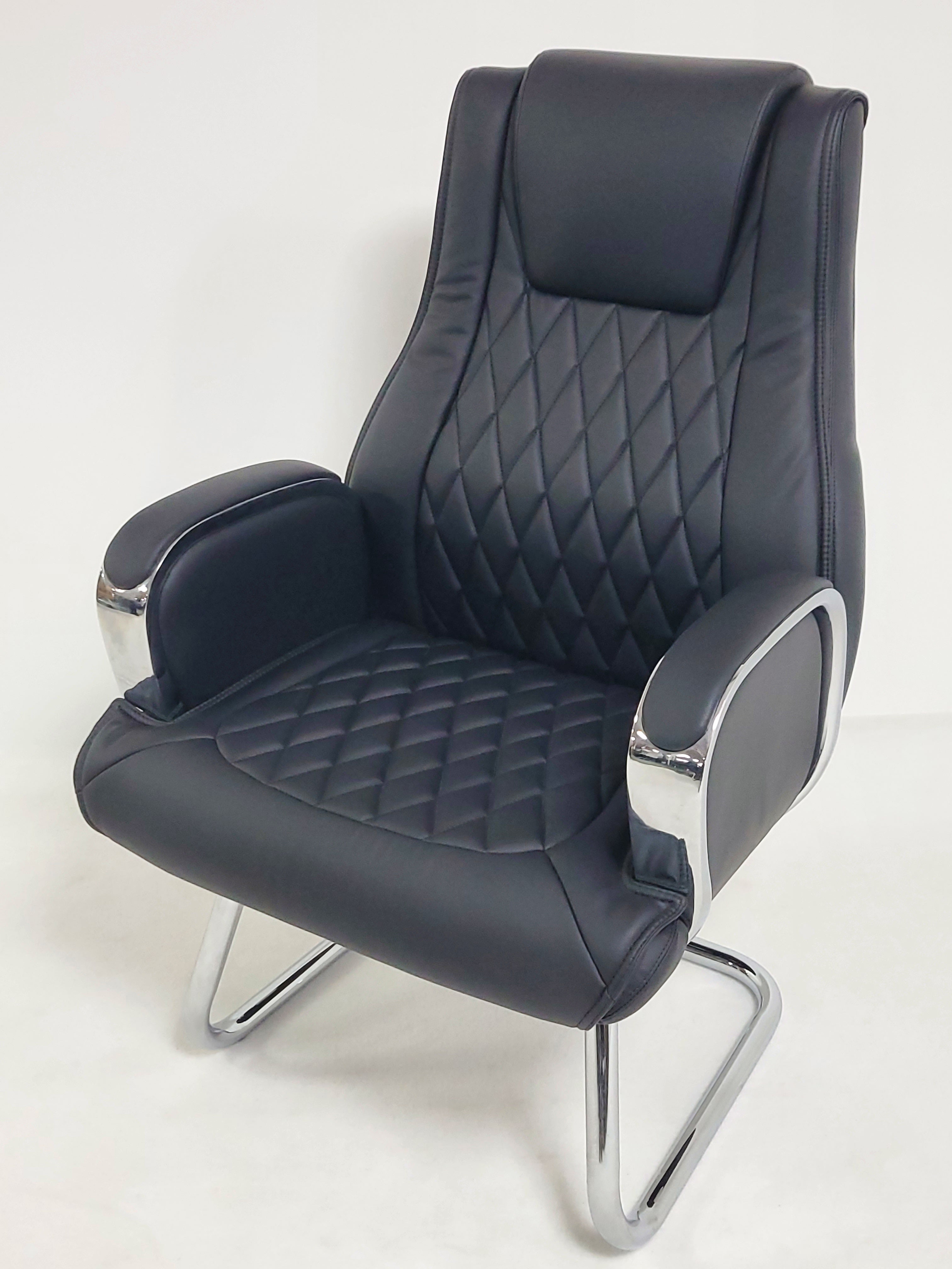 Heavy Duty Modern Black Leather Visitor Chair with Chrome Arms - CHA-1202C UK
