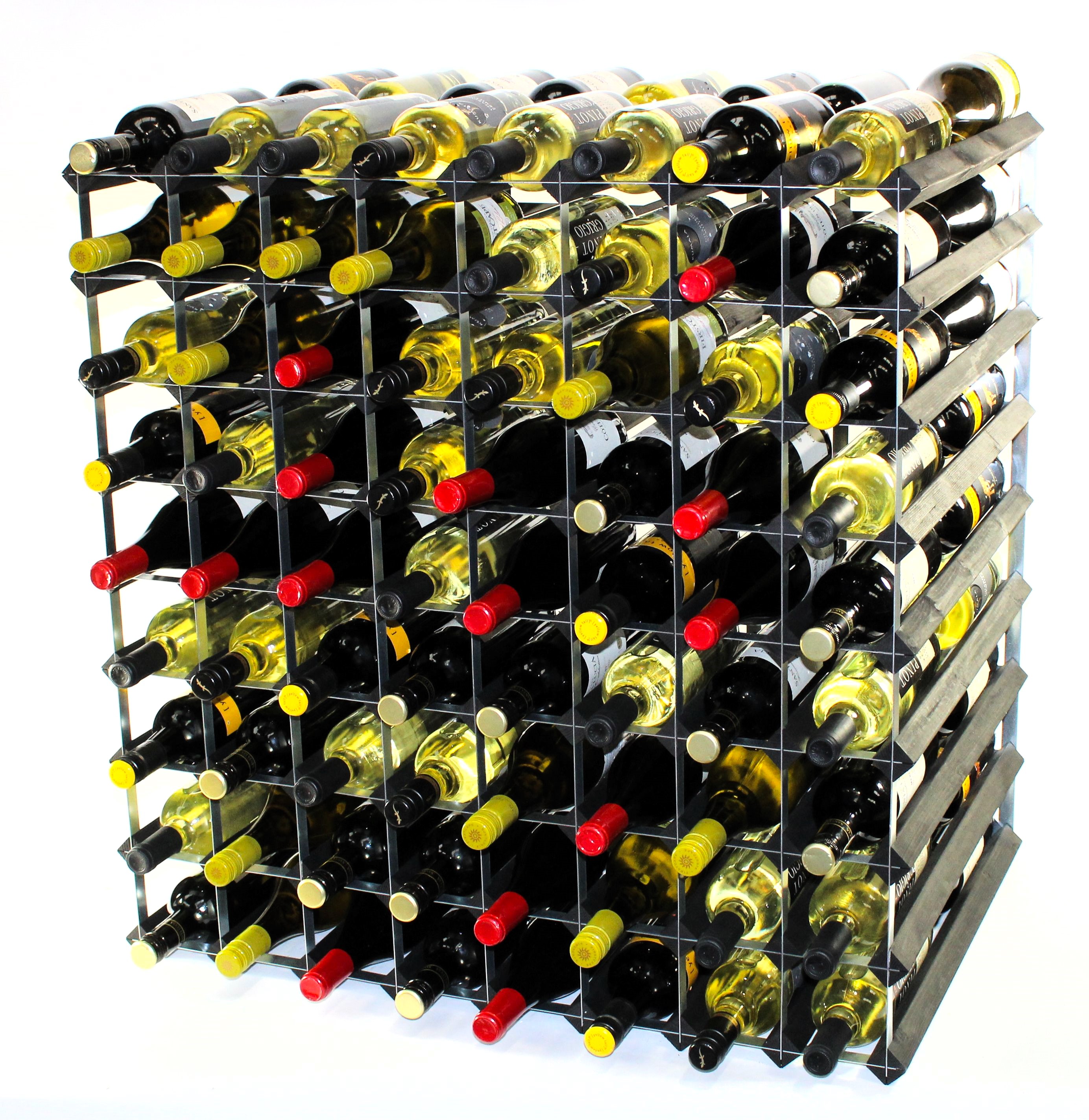 Double depth 144 bottle wine rack - Black stain wood - Galvanised metal