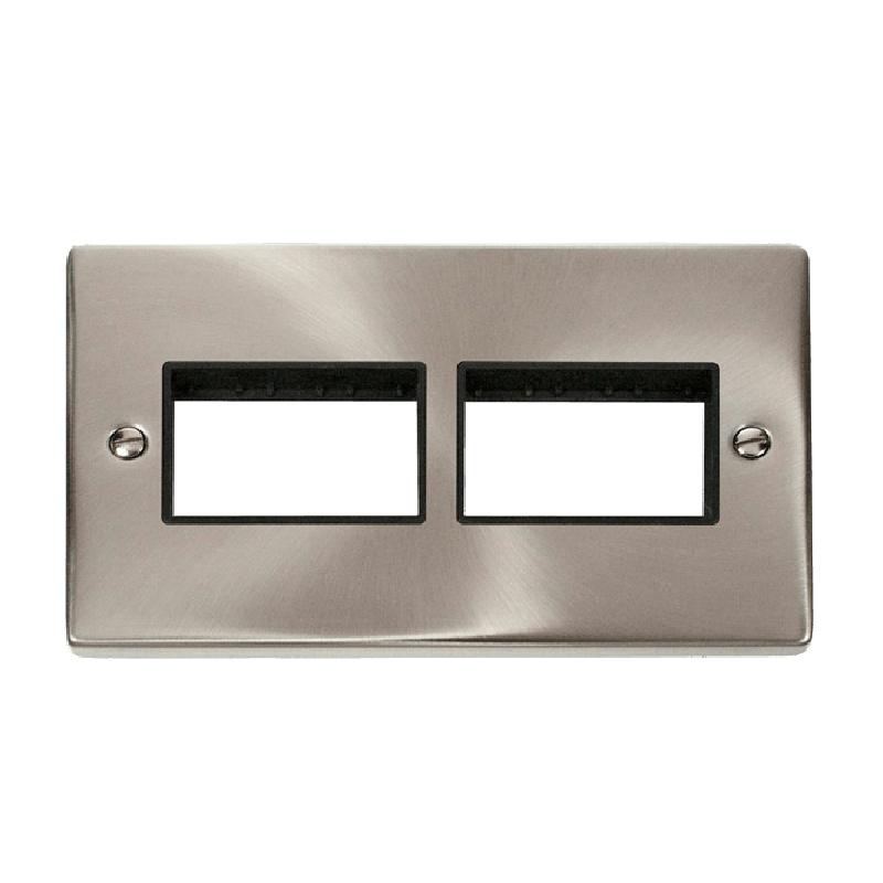 Click Deco 2 Gang Plate 2 x 3 Aperture Unfurnished Plate Satin Chrome Black Inserts