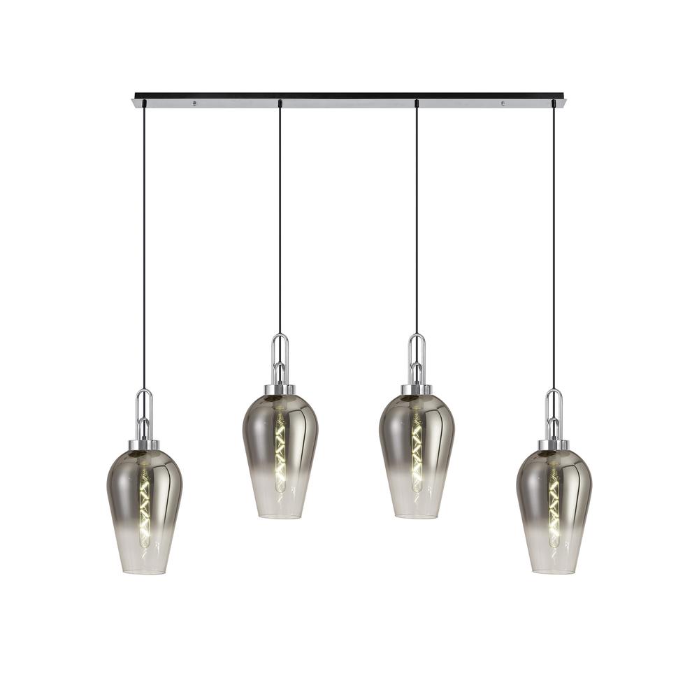 Luxuria Kennith Linear 4 Light Pendant E27 With 23cm Pear Glass Smoked/Clear Polished Nickel/Matt Black