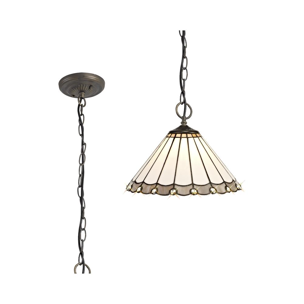 Luxuria Sleek 3 Light Downlighter Pendant E27 With 30cm Tiffany Shade Grey/Cream/Crystal/Aged Antique Brass