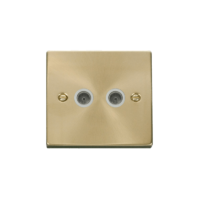 Click Deco Twin Non-Isolated Coaxial Socket Outlet Satin Brass Insert White