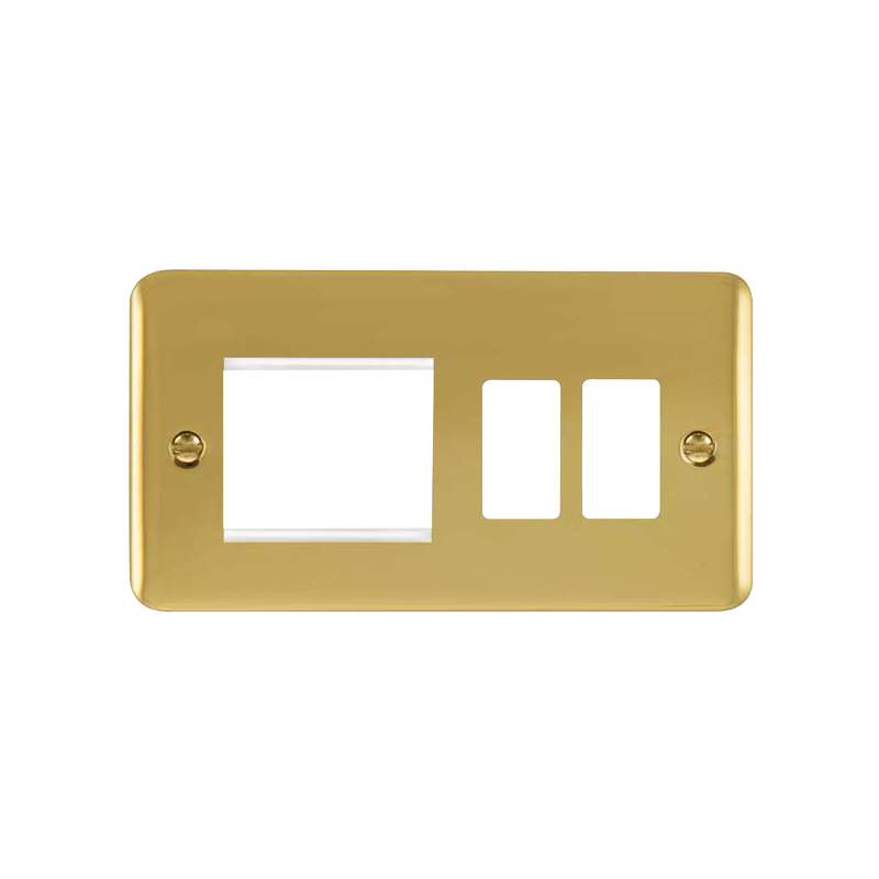 Click Deco Plus 2G GridPro Frontplate With Twin Aperture Polished Brass