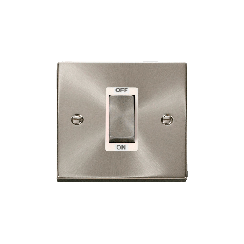 Click Deco 45A Ingot 1 Gang DP Switch Satin Chrome Insert White