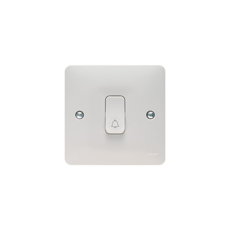 Hager Sollysta 1 Gang Push Switch With Bell Symbol White