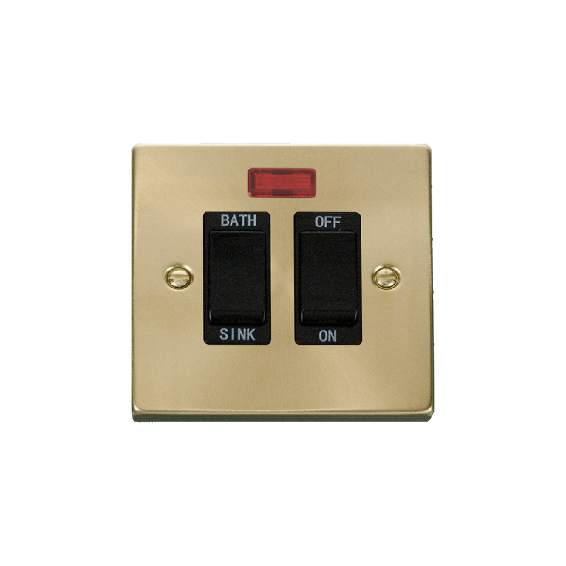 Click Deco 20A DP Sink/Bath Switch with Neon Satin Brass Insert Black