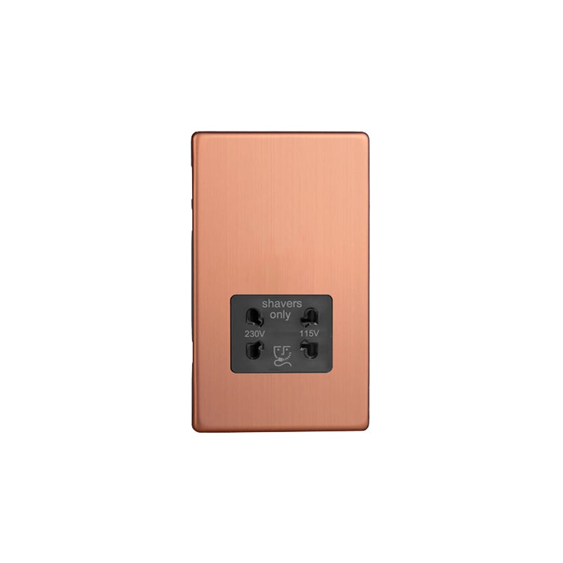 Varilight Urban Dual Voltage Shaver Socket Brushed Copper 230V/115V Screw Less Plate