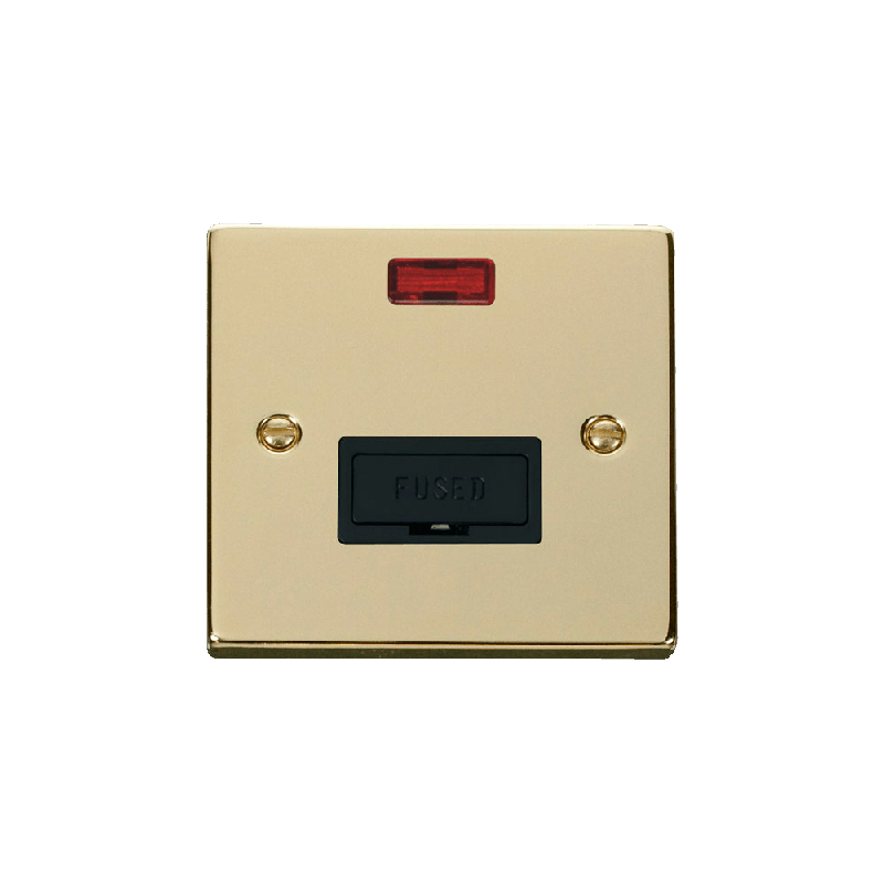 Click Deco 13A Fused Connection Unit With Neon Polished Brass Insert Black