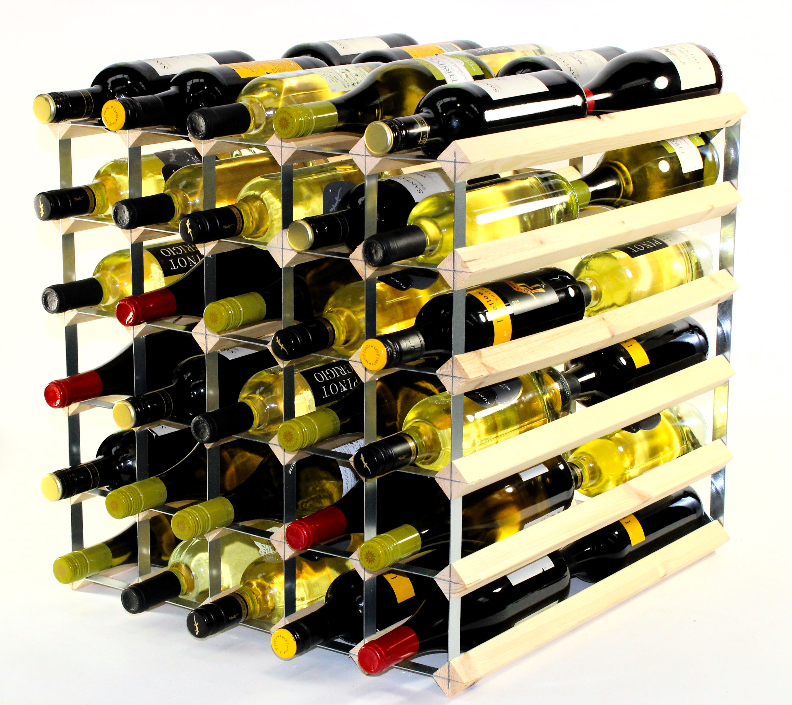 Double depth 60 bottle wine rack - Pine Wood - Galvanised metal