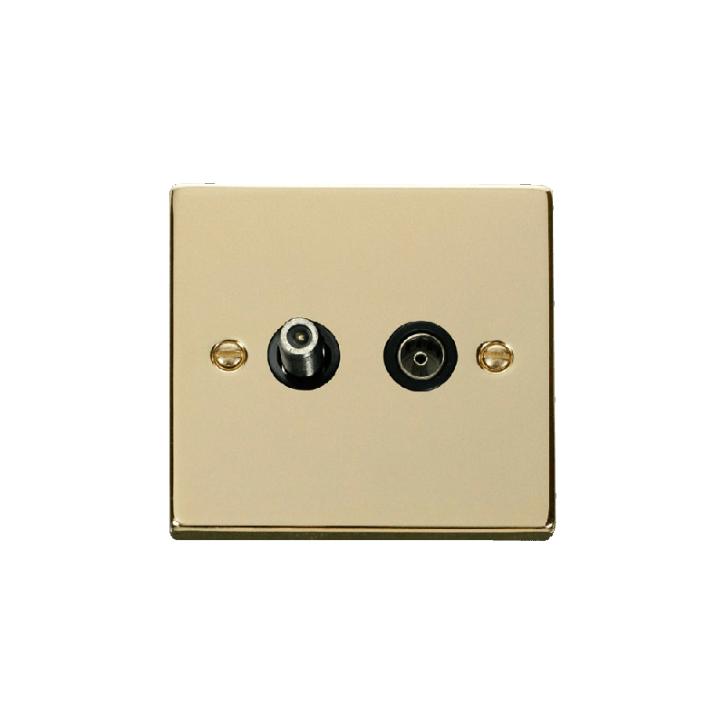 Click Deco 1 Gang Isolated Satellite & Isolated Coaxial Socket Outlet Polished Brass Insert Black