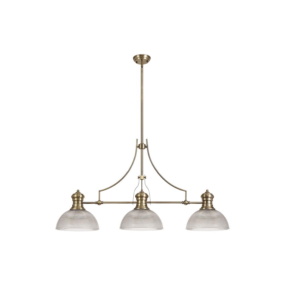 Luxuria Serena 3 Light Linear Pendant E27 With 30cm Prismatic Glass Shade Antique Brass Clear