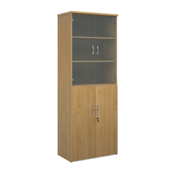 Universal Combination Unit with Glass Upper Doors and 5 Shelves - Oak