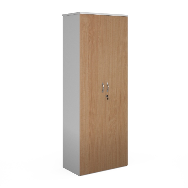 Duo Double Door Cupboard with 5 Shelves - Beech and White