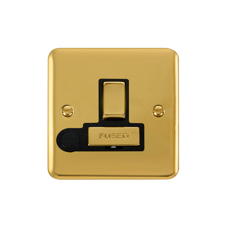 Click Deco Plus Switched Fused Spur Polished Brass Black Inserts Flex Outlet