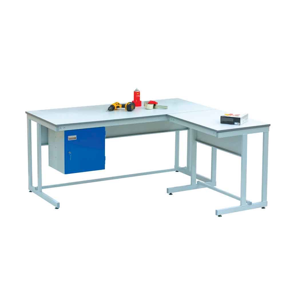 Cantilever workbench with Extension and cupboard