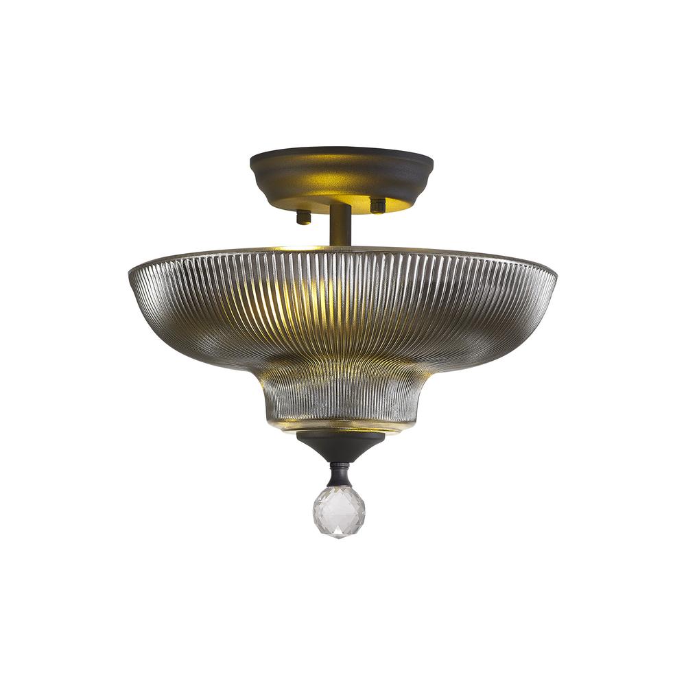 Luxuria Sirius Flush Ceiling Light 2xE27 With Round 30cm Glass Shade Graphite/Smoked