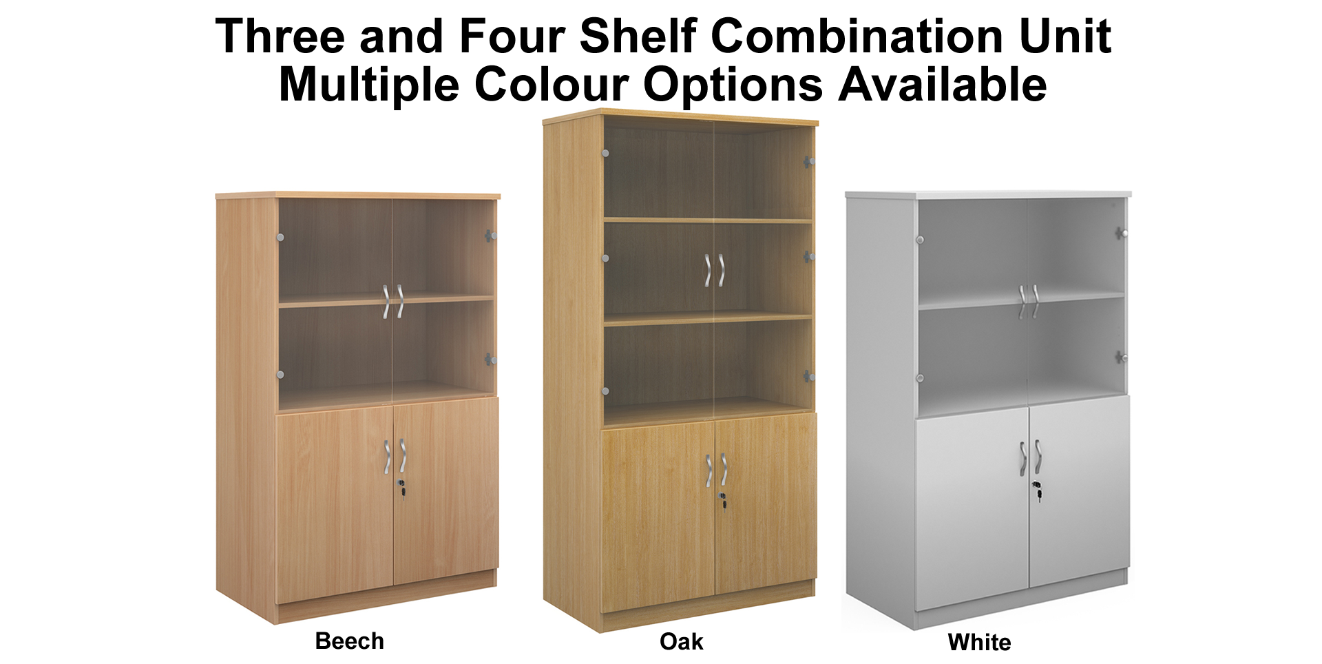 Deluxe Three or Four Shelf 1020mm Wide Combination Bookcase with Glass Doors Huddersfield