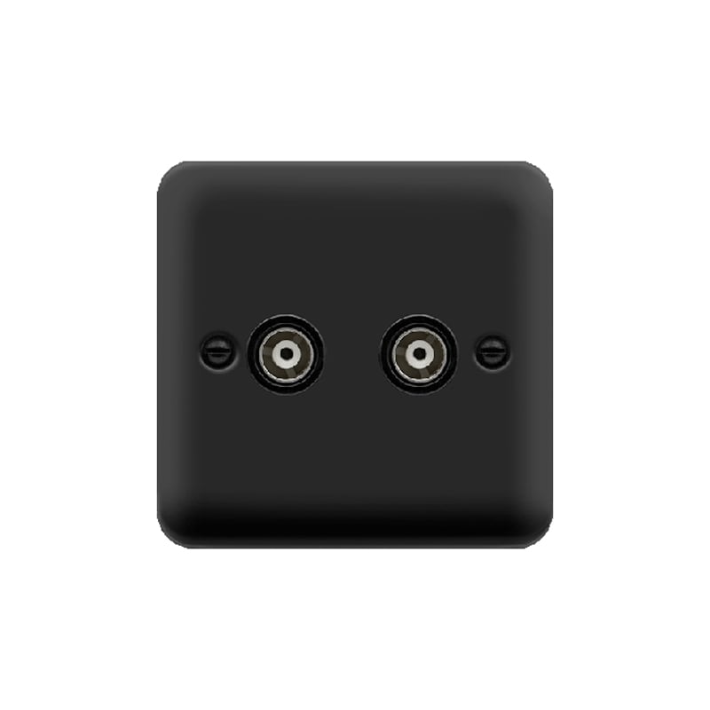 Click Deco Plus Twin Isolated Coaxial Outlet Matt Black Black Inserts