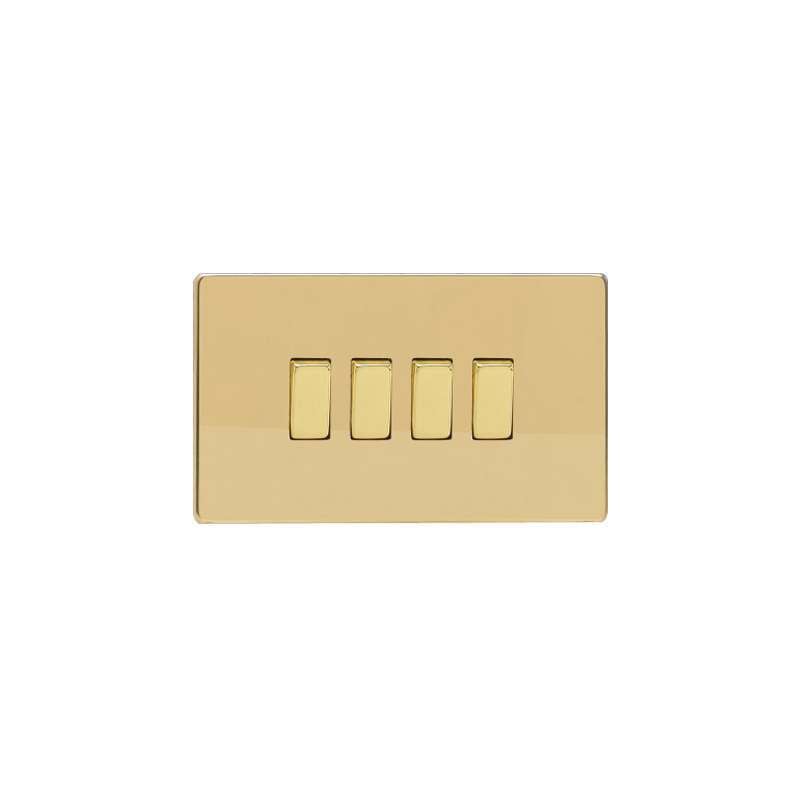 Varilight Screw Less Flat Plate Switch 4G Polished Brass