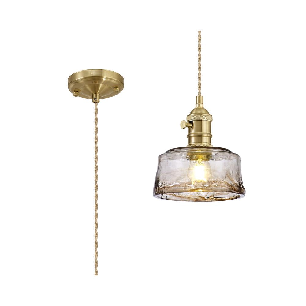 Luxuria Alaskan 17cm Switched Pendant 1.5m E27 Brass / Pale Gold Twisted Cable / Brown Bowl Glass