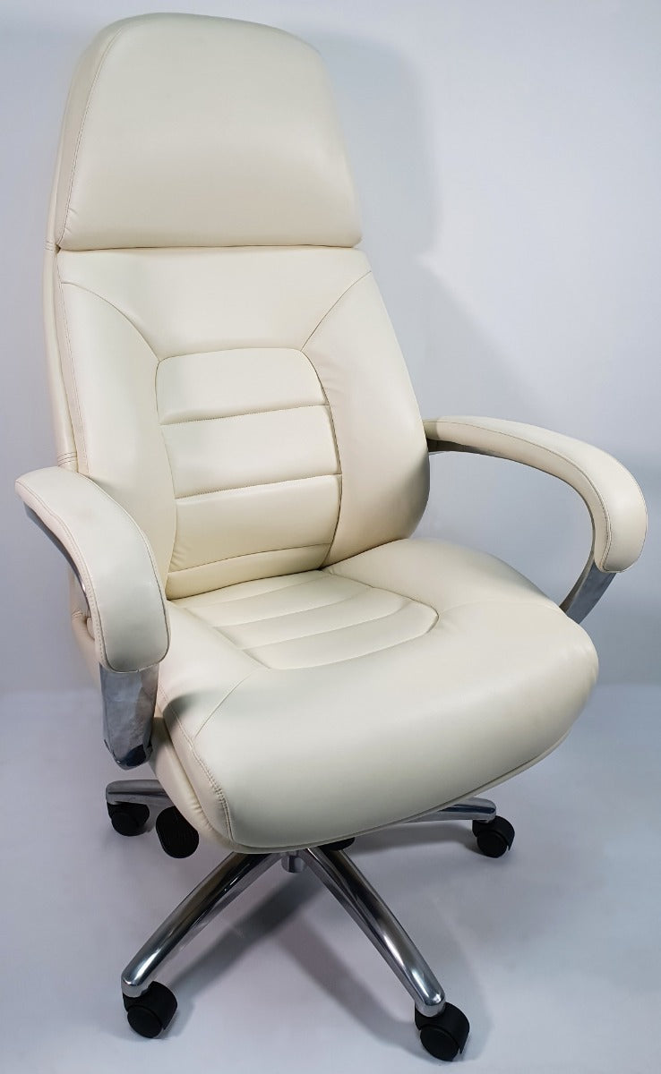 High Back Bucket Seat Style White Leather Executive Office Chair - 188A UK