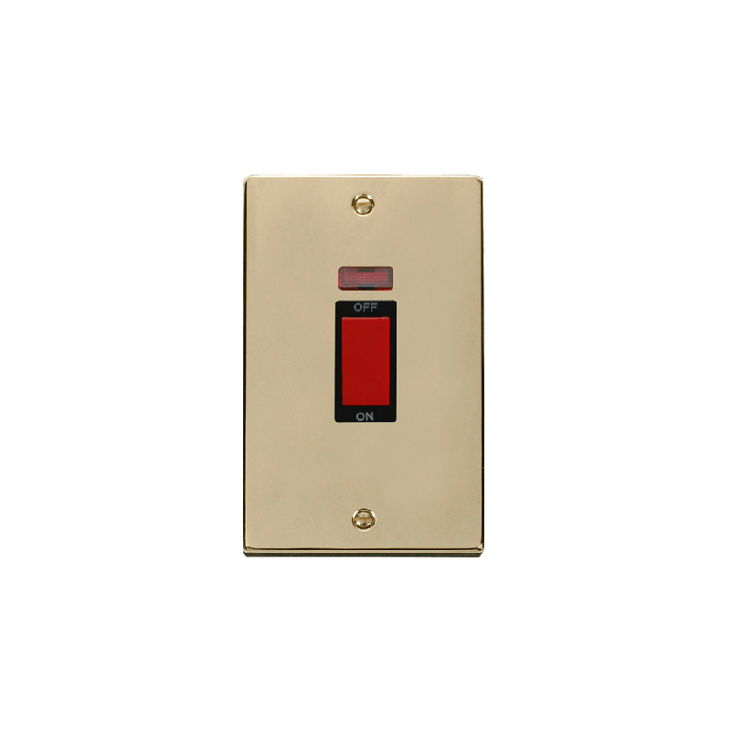 Click Deco 2 Gang 45A DP Switch with Neon Polished Brass Insert Black