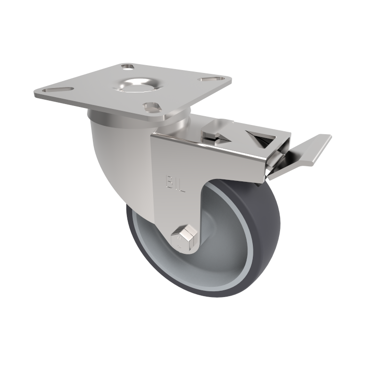 Grey Rubber Plate Swivel Castor Brake 75mm 50kg Load