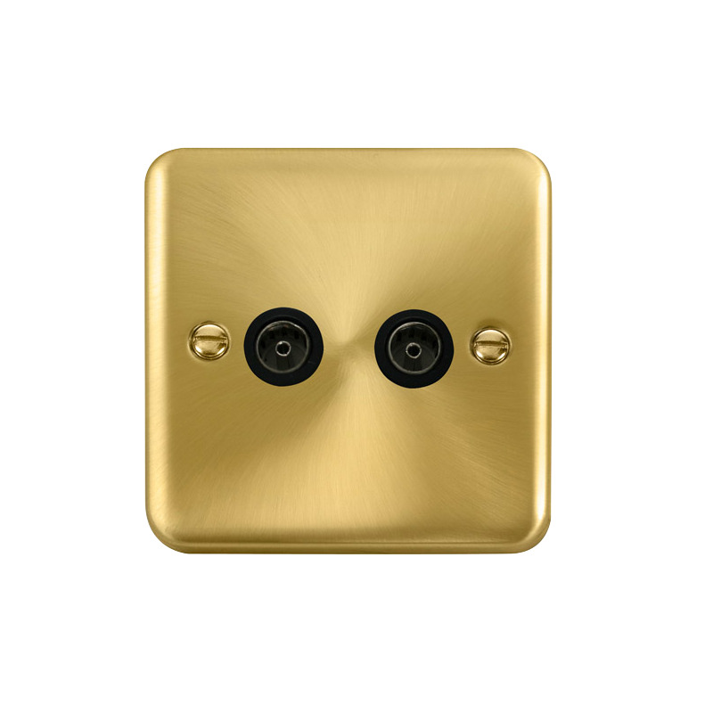 Click Deco Plus Twin Non-Isolated Coaxial Outlet Satin Brass Black Inserts