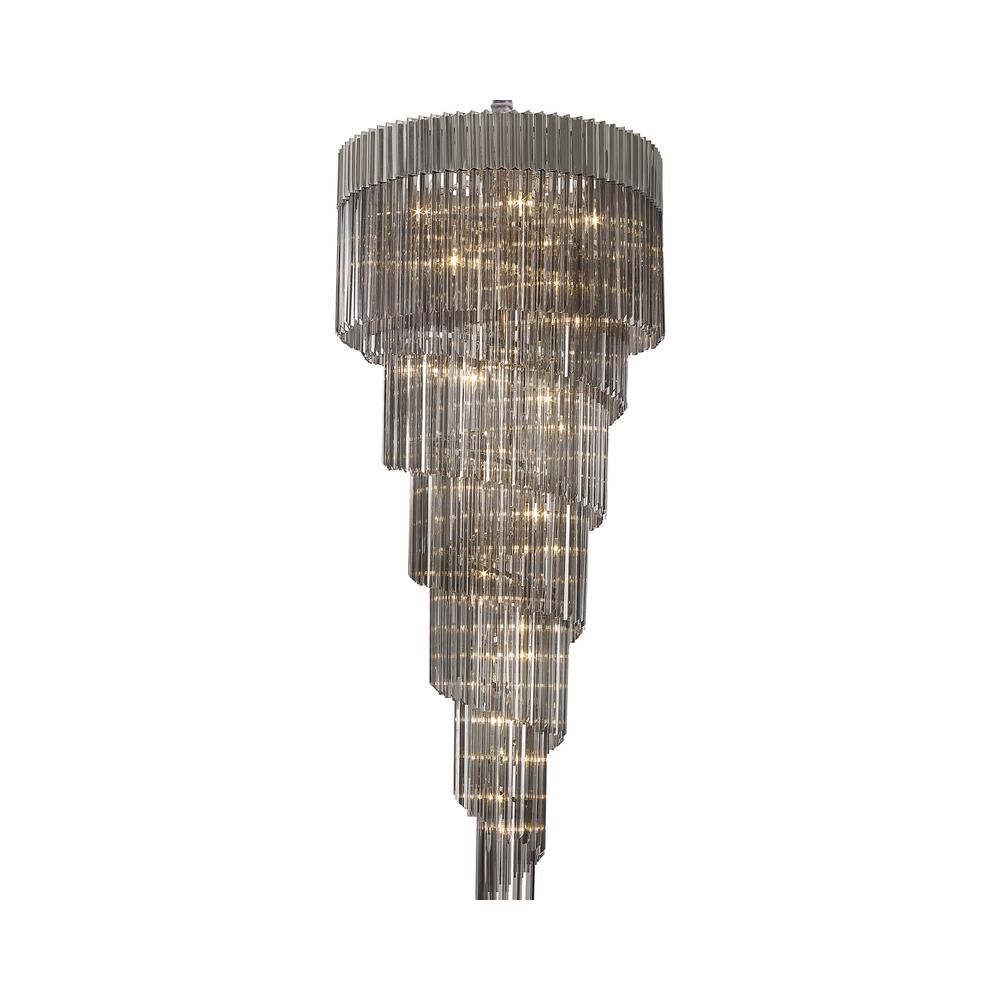 Luxuria Osiris 90cm Pendant Round 7 Layer Spiral 31 Light E14 Polished Nickel / Smoke Sculpted Glass