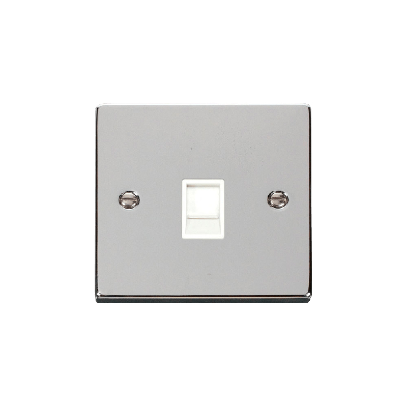 Click Deco Single RJ11 Socket Ireland/USA Outlet Polished Chrome Insert White