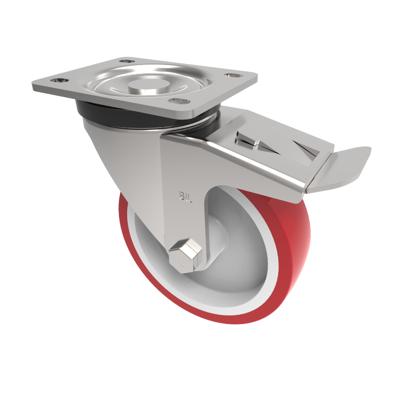 Polyurethane Nylon Plate Swivel Castor Brake 125mm 300kg Load