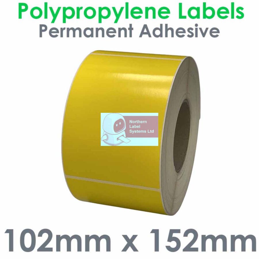 102152GPNPY1-1000, 102mm x 152mm, YELLOW Polypropylene Label, Permanent Adhsive, FOR LARGER LABEL PRINTERS