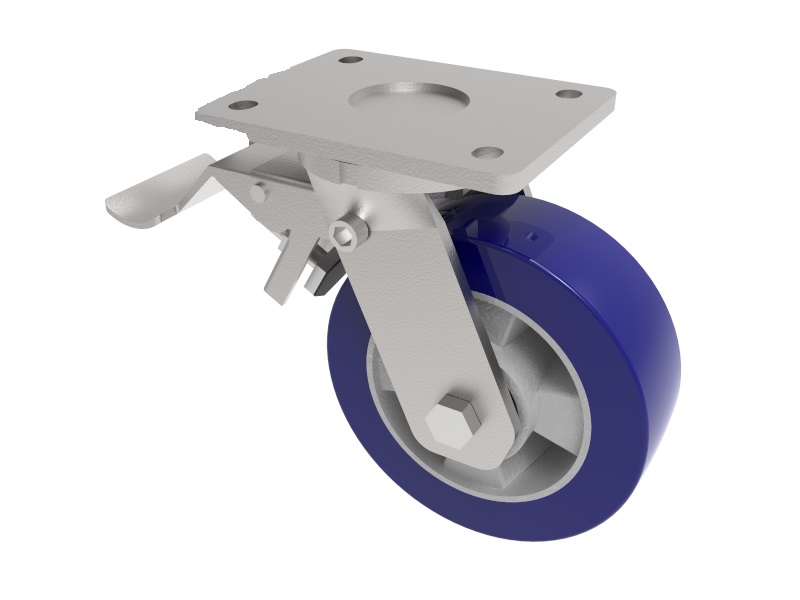 Softer Polyurethane Plate Swivel Castor Brake 200mm 600kg Load