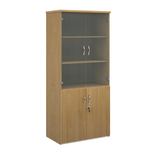 Universal Combination Unit with Glass Upper Doors and 4 Shelves - Oak