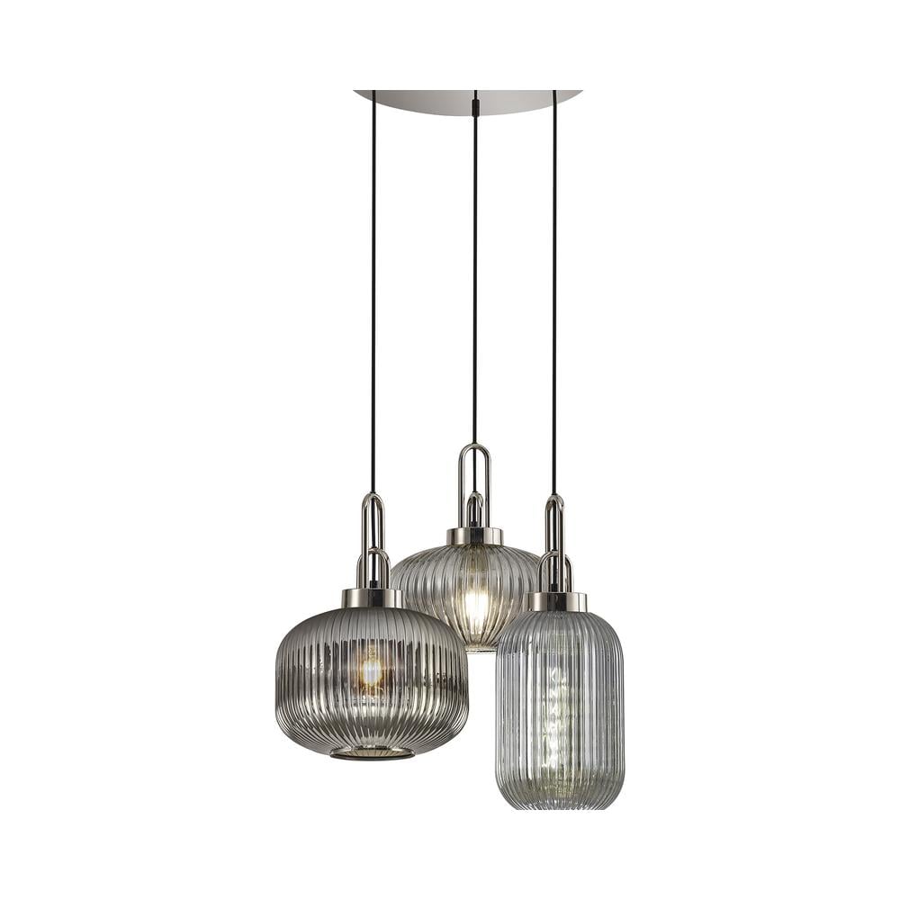 Luxuria Kennith 65cm 2m Round Pendant 3 Light E27 With Various Glasses Polished Nickel / Smoked / Matt Black