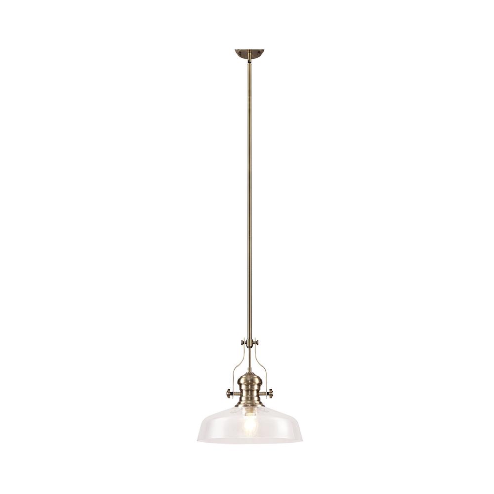 Luxuria Serena Pendant With 38cm Flat Round Shade E27 Antique Brass/Clear Glass