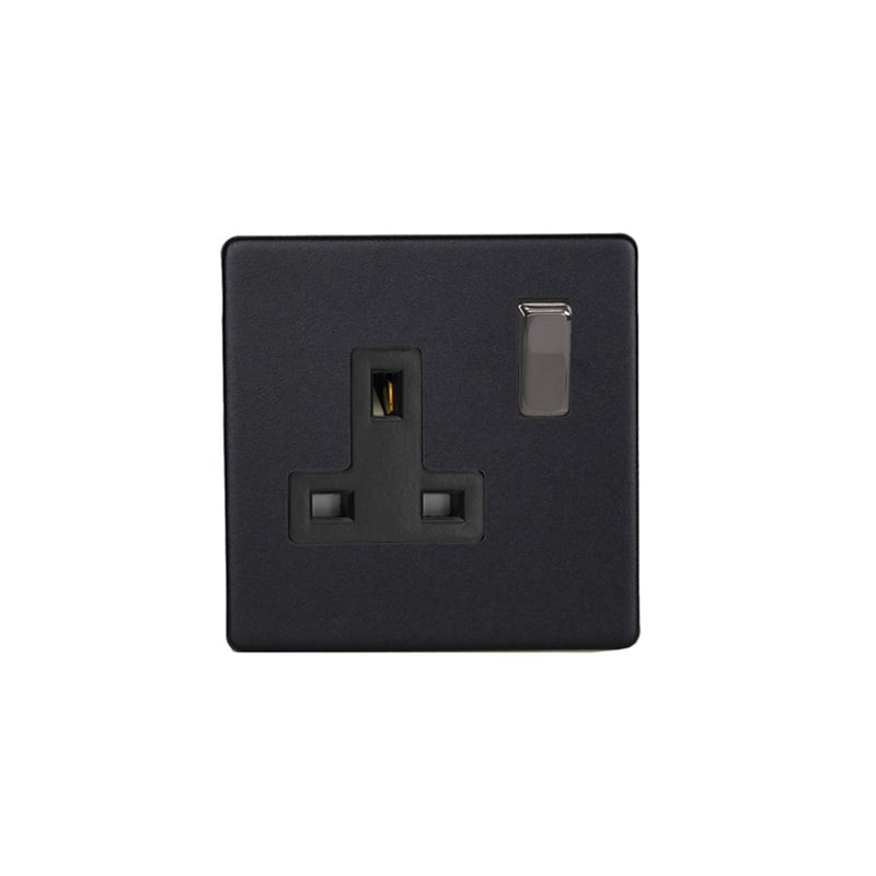 Varilight Urban 1G 13A DP Switched Socket Matt Black Screw Less Plate