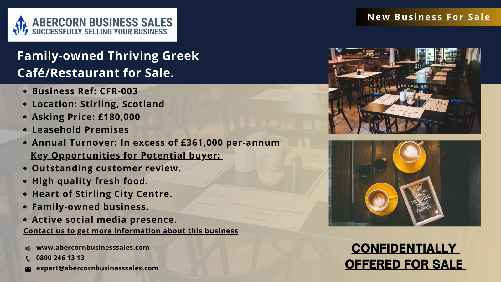 CFR-003 - Family-owned Thriving Greek Cafe and Restaurant for Sale