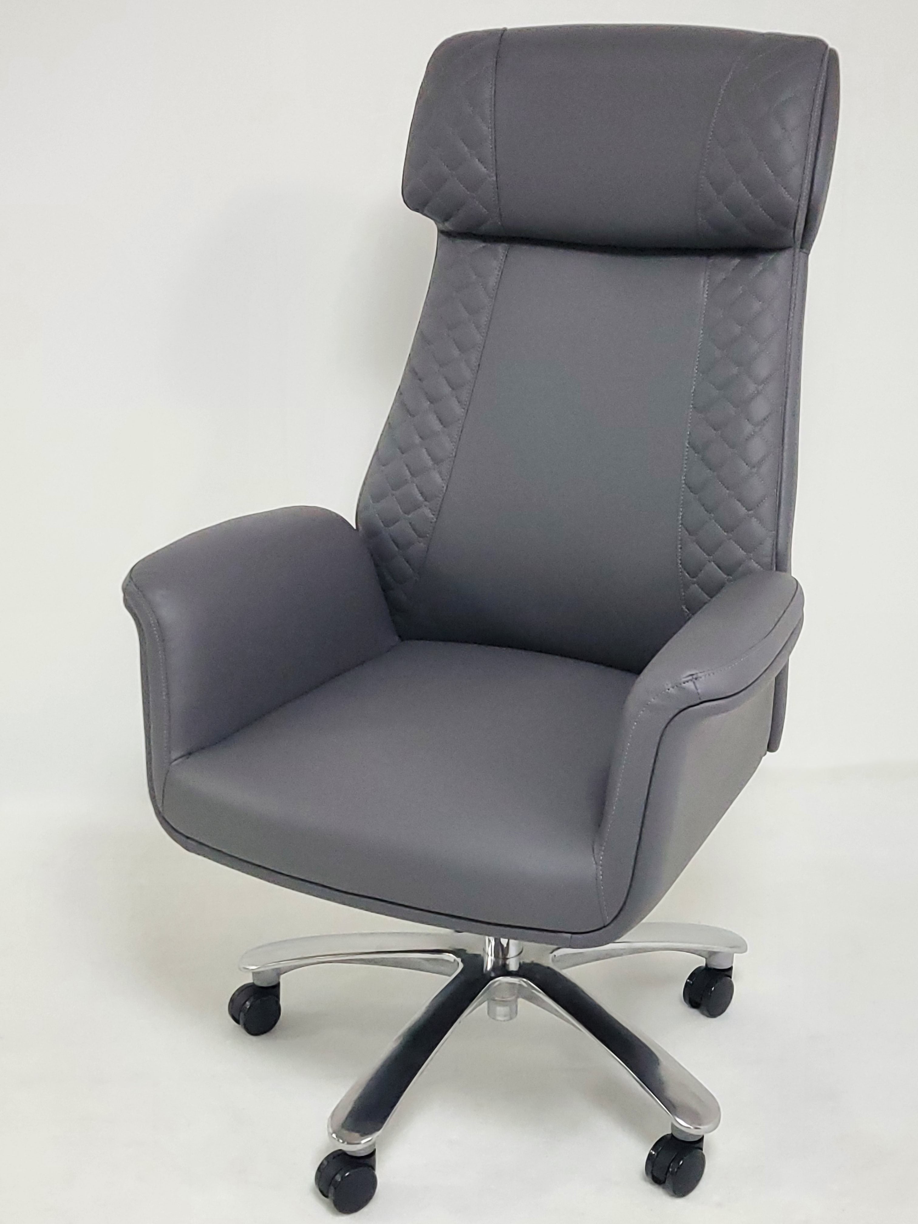 Modern High Back Grey Leather Executive Office Chair with Winged Arms - DT8534A UK