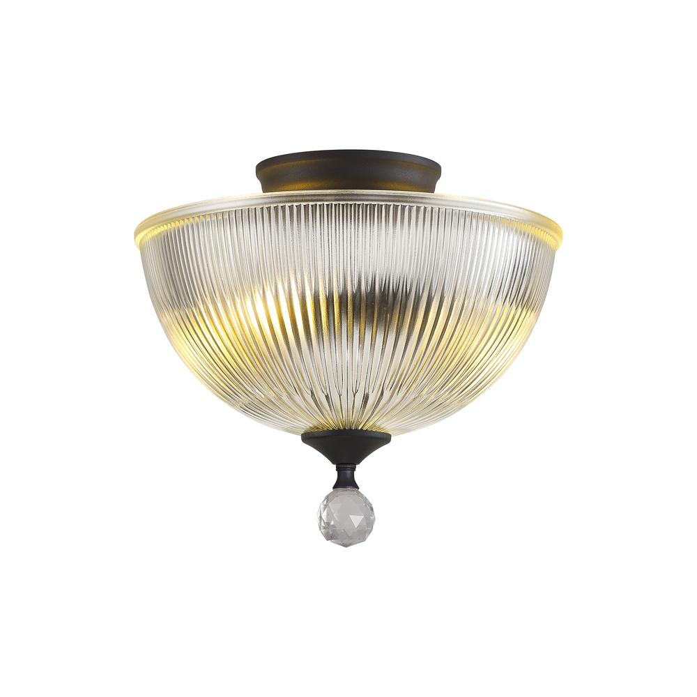 Luxuria Sirius Flush Ceiling Light 2xE27 With Dome 30cm Glass Shade Graphite/Clear