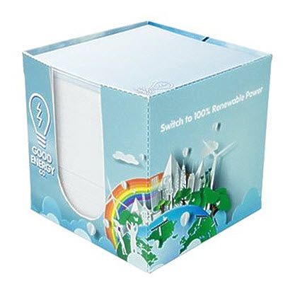 RECYCLED CARD PAPER CUBE BLOCK HOLDER with Printed Paper Cube Block.